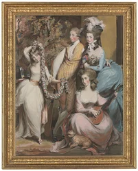 Ganzkörperporträt von Mary Sturt von Crichel (1740-1807) mit ihren drei ältesten Kindern, Diana, Mary und Humphry (Bleistift, Pastell und Körperfarbe)