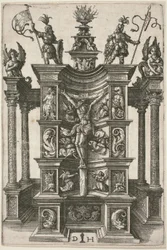 Der gekreuzigte Christus in einer dekorierten Nische