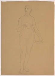 Zeichnung, Weiblicher Akt stehend, 1850–60