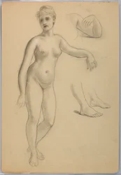 Zeichnung, Weiblicher Akt stehend, Sep, 1860–70