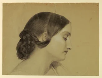 Zeichnung, Profil einer Frau mit geflochtenem Knoten, ca. 1845