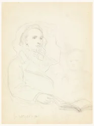 Zeichnung, Skizzen für "Lektion der Nächstenliebe" und Porträt von Peter Richards, Jr., 1849
