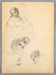 Madonna und Kind, Skizzen nach Leonardo Da Vinci und Fra Bartolomeo von Werken in den Uffizien, Florenz