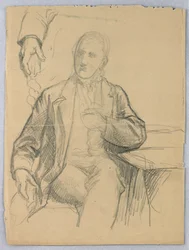 Skizze eines Mannes, der in einem Sessel sitzt