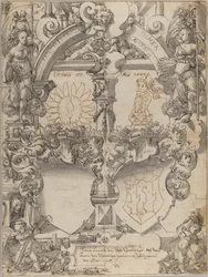 Entwurf für ein Hochzeitsfenster mit den Jahreszeiten Frühling und Sommer