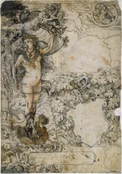Fortuna mit Segel als Schildhalterin
