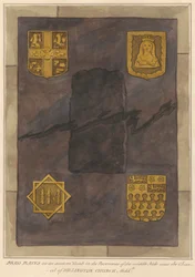 Messingplatten auf einem nicht identifizierten Grab im Pflaster des Mittelschiffs nahe dem Chor