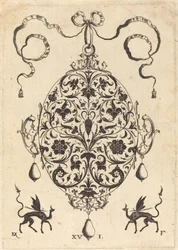 Großes Anhänger, aufrechtes Oval mit Blumenschmuck