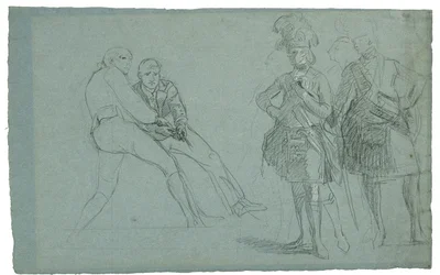 Studie für Die Belagerung von Gibraltar (Studie von Lieutenant Colonel Lindsay und Figuren, die an einem Seil ziehen), ca. 1786-1787