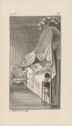Cäsar will auf das Bett der träumenden Lady Charlotte springen