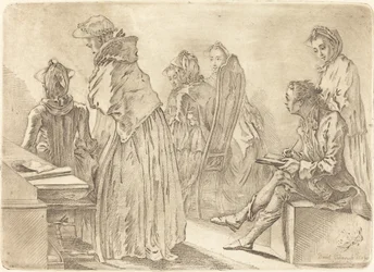 Gesellschaft mit sechs Damen und dem Künstler