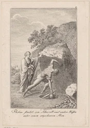 Theseus findet ein Schwert und andere Waffen unter einem Stein, Blatt 1 zu Beckers „Theseus“