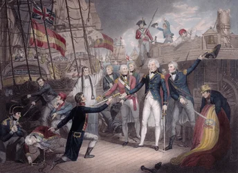 Admiral Nelson empfängt das Schwert des spanischen Admirals, Schlacht von St. Vincent