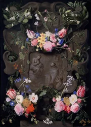 Das Wunder des Heiligen Bernhard in einem Blumenkranz, 1645-1655