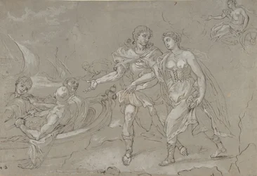 Die Entführung der Helena, verso: Studie einer knienden nackten männlichen Figur