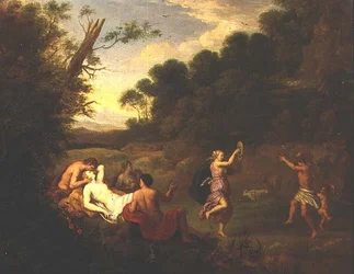 Bacchisches Fest in einer bewaldeten Landschaft