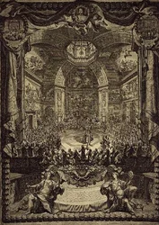 Das große Fest Ihrer Königlichen Hoheit der Prinzessin von Oranien, gefeiert im Dezember 1686 im Salon du Bois in Den Haag, zu Ehren des Geburtstags des Prinzen von Oranien (Gravur)
