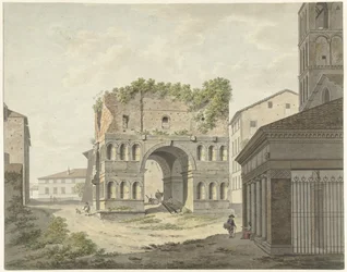 Der Bogen des Janus quadrifons und ein Teil der S. Giorgio in Velabro in Rom