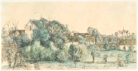 Aussicht auf den Pfarrhof und die Kirche von Ørbæk