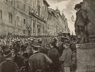 Beerdigung von Agostino Bertani (1812-1886), italienischer Patriot und Politiker, Rom, Italien, Zeichnung von Dante Paolocci, Gravur aus L