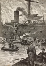 Italienische Soldaten besteigen das Schlachtschiff Principe Amedeo, italienische Expedition im Roten Meer, Neapel, Italien