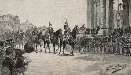 Militärparade in Macau zum Geburtstag von König Umberto I, 14. März