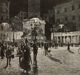 Piazza Colonna beleuchtet mit elektrischem Licht, Rom, Italien
