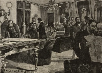 Lesesaal im Palazzo Montecitorio, Rom, Italien (Stich nach Zeichnung von Dante Paolocci, aus L