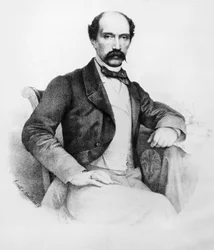 Porträt von Marquis Ferdinando Bartolommei (1821-1869), italienischer Revolutionär und Politiker, der eine wichtige Rolle in den politischen Ereignissen der Toskana von 1848 bis 1860 spielte, Gravur