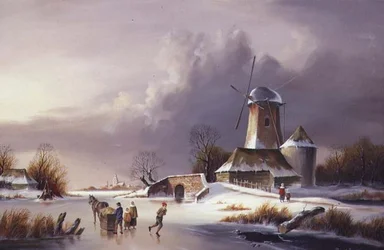 Niederländische gefrorene Flusslandschaft