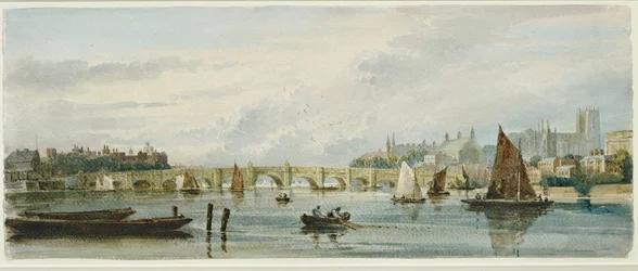 Blick auf die Westminster Bridge nach Westen zum Lambeth Palace und zur Westminster Abbey