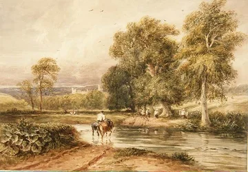 Rückkehr vom Heufeld, mit einer entfernten Ansicht von Haddon Hall