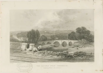 Penkridge Town - Eisenbahn und Bull Bridge (Stahlstich)