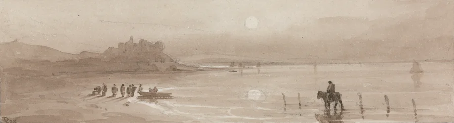 Küste, Sonnenuntergang mit Harlech Castle