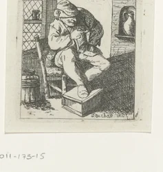 Pfeifenrauchender Mann auf Stuhl