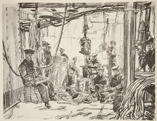 Matrosen auf einem Schlachtschiff, die Munition für die Armee herstellen, Illustration aus 