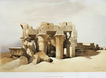 Ägypten, Die Ruinen des Tempels von Kom Ombo, gewidmet Sobek und Horus, von David Roberts, Gravur