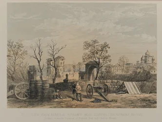 Ansicht von General Outrams Hauptquartier [Dr. Fayrers Haus]. Blick auf die Paläste von Furrad Bux und Chuttur Munzil