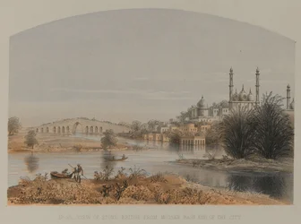 Ansicht der Steinbrücke von Moosah Bagh Ende der Stadt