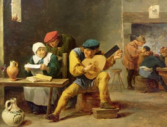 Bauern machen Musik in einem Gasthaus, ca. 1635