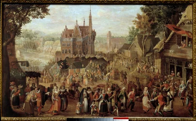Kirmes in Audenarde (Belgien). Fest vor der Dorfkirche