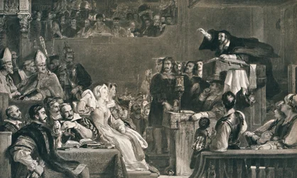 John Knox predigt vor den Lords der Gemeinde, 10. Juni 1559, um 1827, 1912