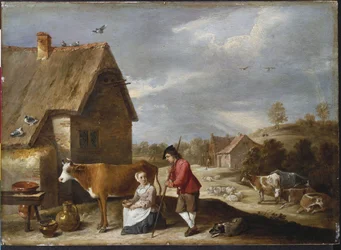Eine Milchmagd und ein Schäfer vor einem Cottage, späte 1640er