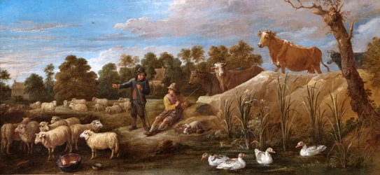 Landschaft mit zwei Hirten, Vieh und Enten