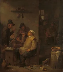 Maurer raucht mit Gefährten in einer Taverne