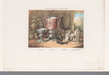 Karolingische Becher, Trinkhorn und Figuren