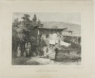 Tartarische Bauernhäuser im Dorf Déré-Koui, nahe Jalta, Krim, 31. August 1837