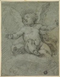 Putto auf Wolken sitzend