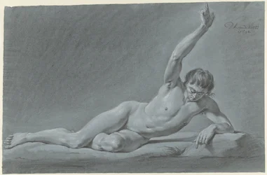 Liegender männlicher Akt mit erhobenem Arm
