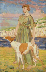 Porträt von Elizabeth Lipczinski mit ihrem Hund Fanny, ca. 1911-12